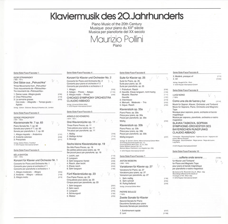 5LP Box POLLINI Piano BARTOK BOULEZ PROKOFIEV SCHONBERG STRAVINSKY DGG 2740229 - Image 2 of 3