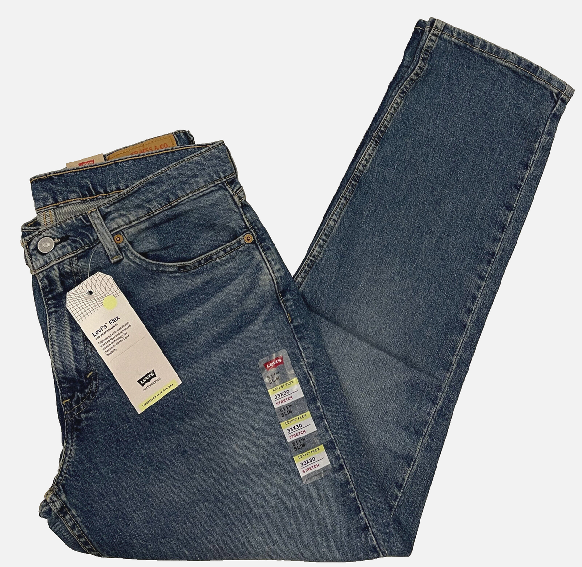 New Levis Flex 511 Mens Slim Fit Stretch Jeans 33X30 Blue W33L30