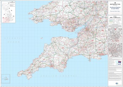 Large Postcode District Map 1 Southwest England & Wales Cardiff & Bristol Paper