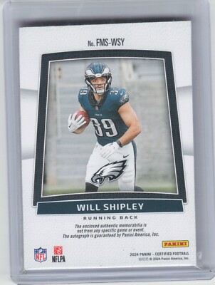 2024 Certified Will Shipley Freshman Fabric Rookie Patch Auto RPA