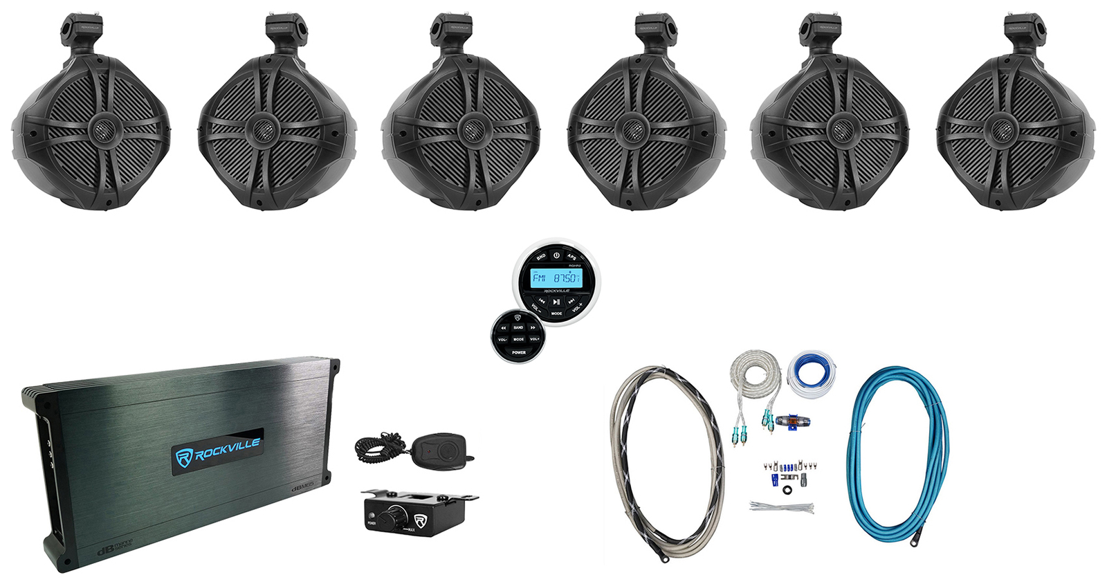 6 Rockville RWB90B Black 8 Поворотных динамиков для морского вейкборда Усилитель Ресивер