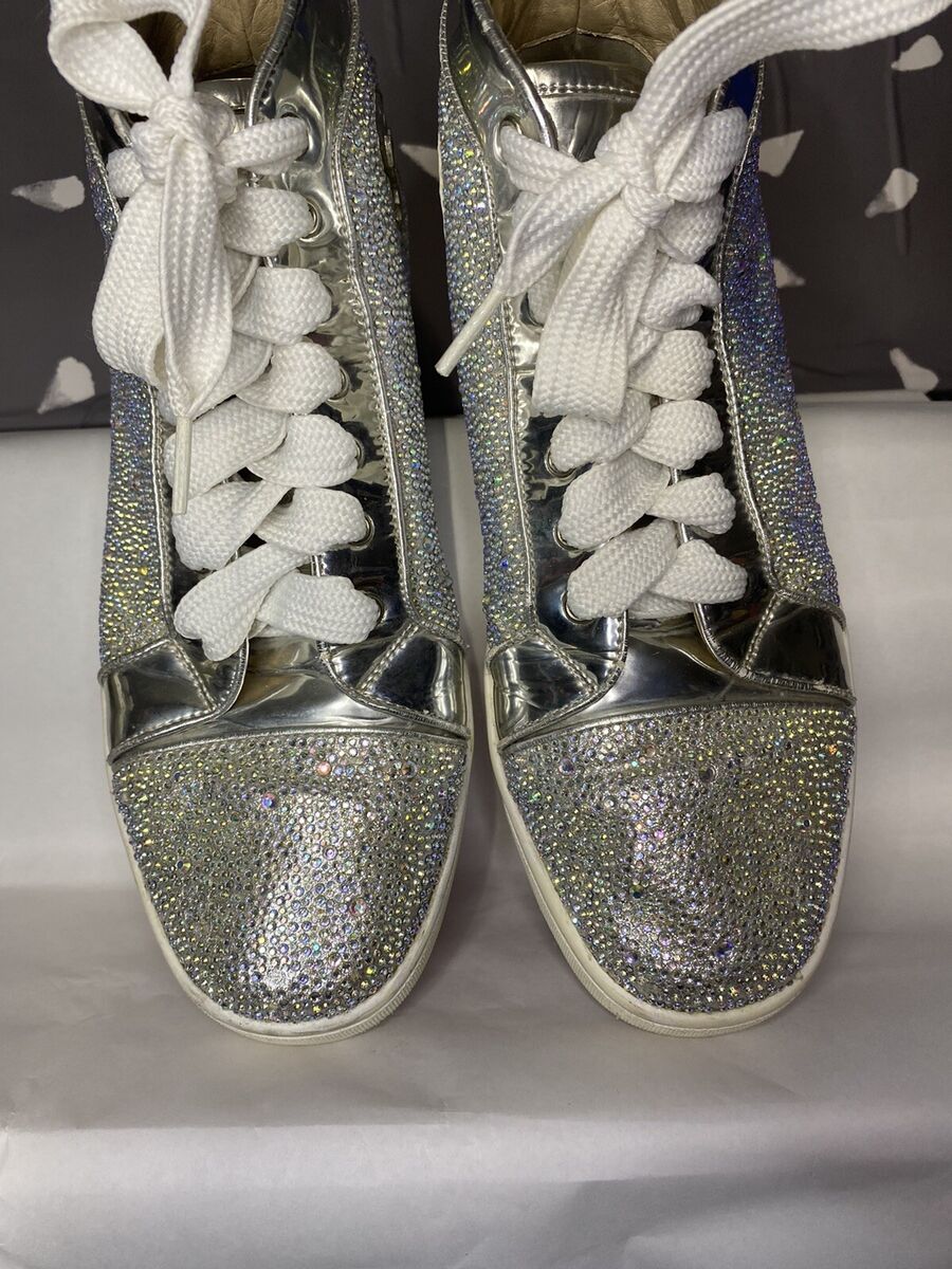 Christian Louboutin Louis Strass Embellished Silver High Top Christian Louboutin Louis Strass Embellished Silver High Top