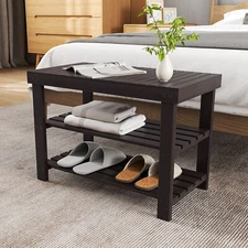 3 Tier Bamboo Shoe Rack Bench Slatted Stand Entryway Organize Seat Storage Shelf