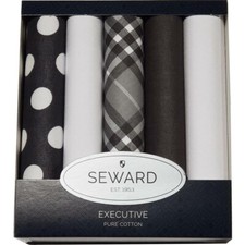SEWARD (5 pack) Executive 100% Cotton Gift Box Handkerchiefs Hankies Squares