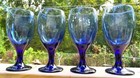 Cobalt Blue Stem ware Iced Tea Water Wine Glass Set of Four
