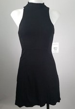 Free People Kitty Kat Bodycon Dress Black High Mock Neck Back Cutout  M
