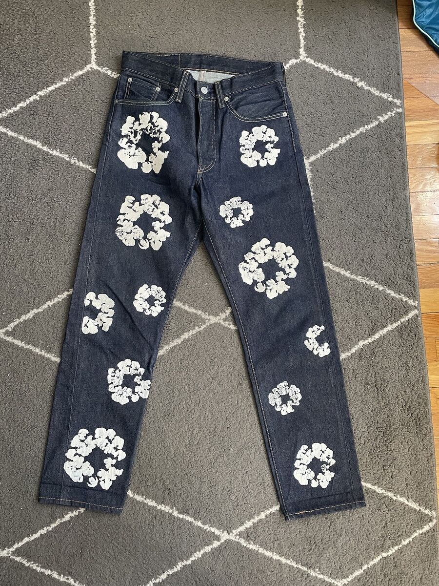 Denim Tears Levi's Raw Denim Cotton Wreath Selvedge Jeans Sz Denim Tears Levi's Raw Denim Cotton Wreath Selvedge Jeans Sz