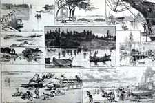 Orchard Beach KENNEBUNK RIVER 1887 Village Church Shipyards Bridge Matted Print