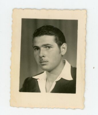 PHOTO ID, young man shirt open neck thin flush hair moustache