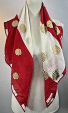 Vintage Anne Klein Scarf Silk Red Gold White Asian Medallion Old Money 34  Japan