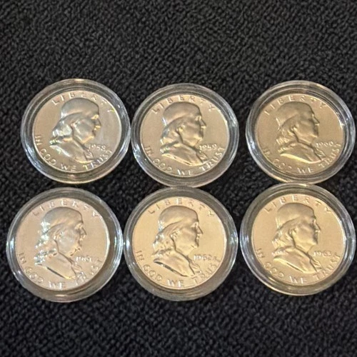 1958–1963 Proof Franklin Half Dollar Set (6 coins) GEM Proof Silver Estate Coins