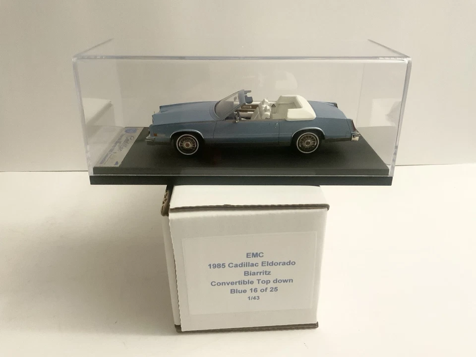 1/43 1985 Cadillac Eldorado Biarritz convertible Top Down Blue Made by EMC - Image 2 of 4