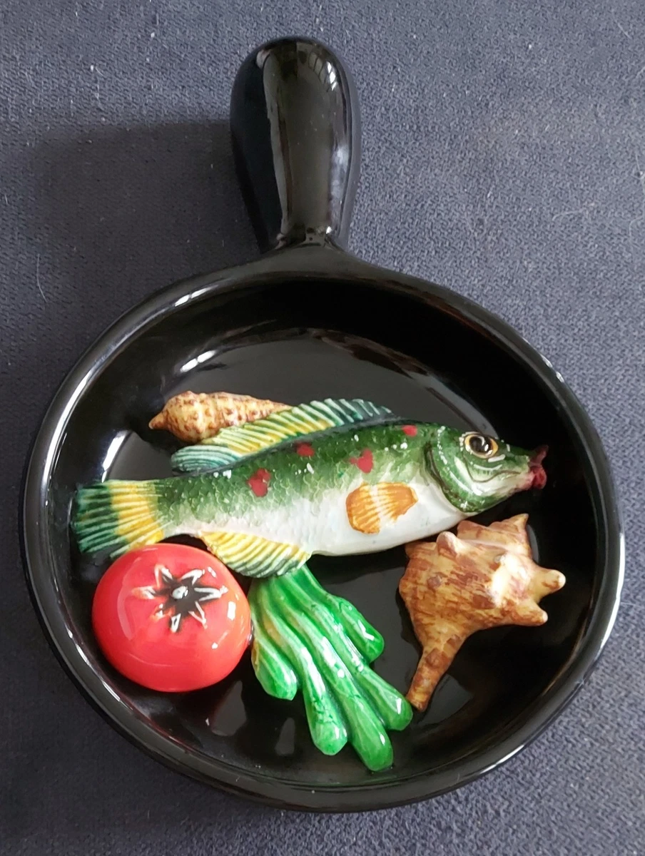 Lot De 4 Assiettes à Poissons Vintage – Céramique Verte – Déco Table
