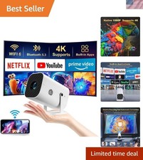 Portable 1080P Movie Projector with WiFi Bluetooth - Large Screen Up to 200 ,