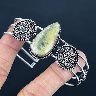 Bumble Bee Jasper Handmade 925 Sterling Silver Jewelry Cuff Bangle
