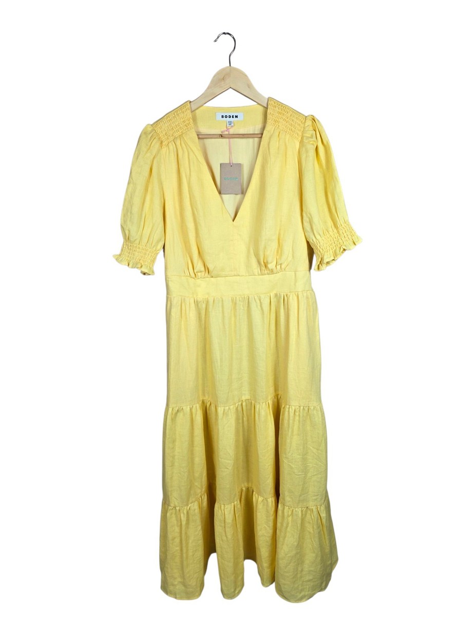 chinese dress ladies Anna Linen Tiered Midi Dress-Buttermilk Yellow main image 1