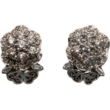 10k White Gold Round and Baguette Cut Diamond Cluster Stud Earrings 1.25CT