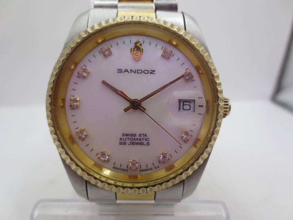 SANDOZ DATE 25JEWELS 18KGP/STAINLESS STEEL AUTOMATIC MENS WATCH - Image 3 of 4