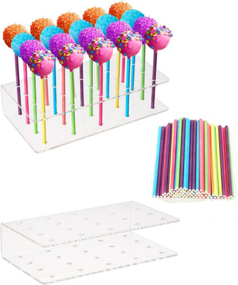 2 Stücke Cake Pop Ständer Mit 100 Farbe Cake Pop Stiele, 20 Löcher Lollipop Hold