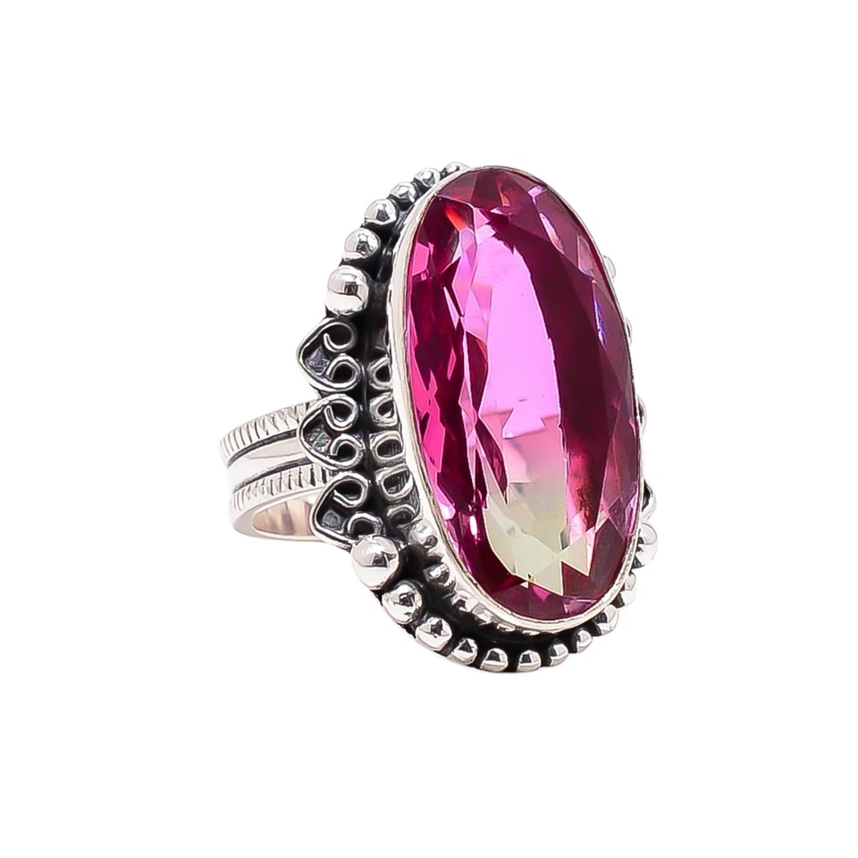 Bi- Color Tourmaline Gemstone 925 Sterling Silver Handmade Jewelry Ring All Size - Image 2 of 4