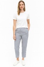 Chicos Women  s Pants Size 3 Linen Cropped Stripes Wide Leg Pull On Elastic Waist