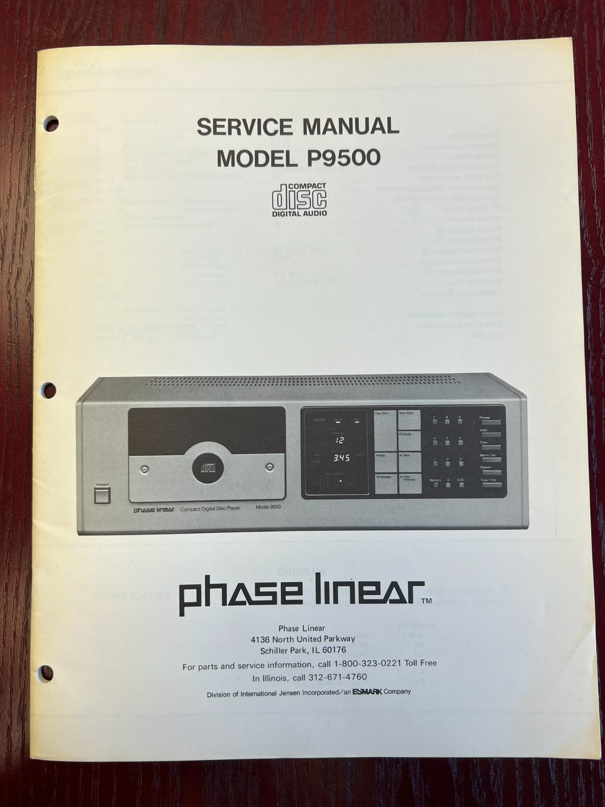Original Phase Linear P9500 Compact Dics Player Service Manual
