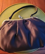 Vintage Black SatinPurse/Clutch Evening Bag With Silver Accents
