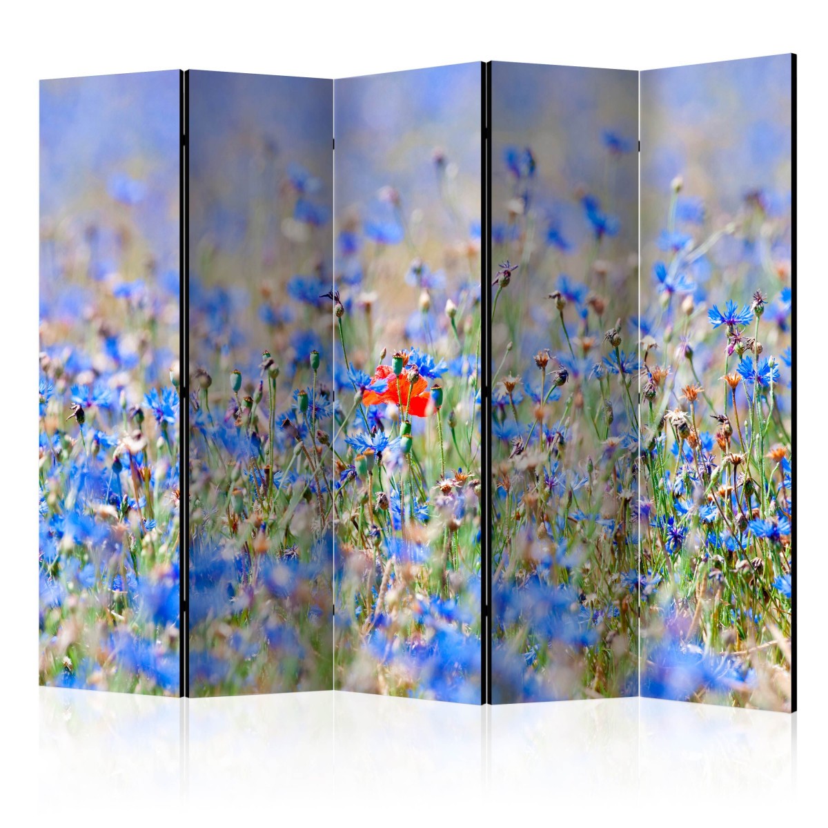 Paravent 5 volets prairie de bleuets pour séparer un salon ou un bureau
