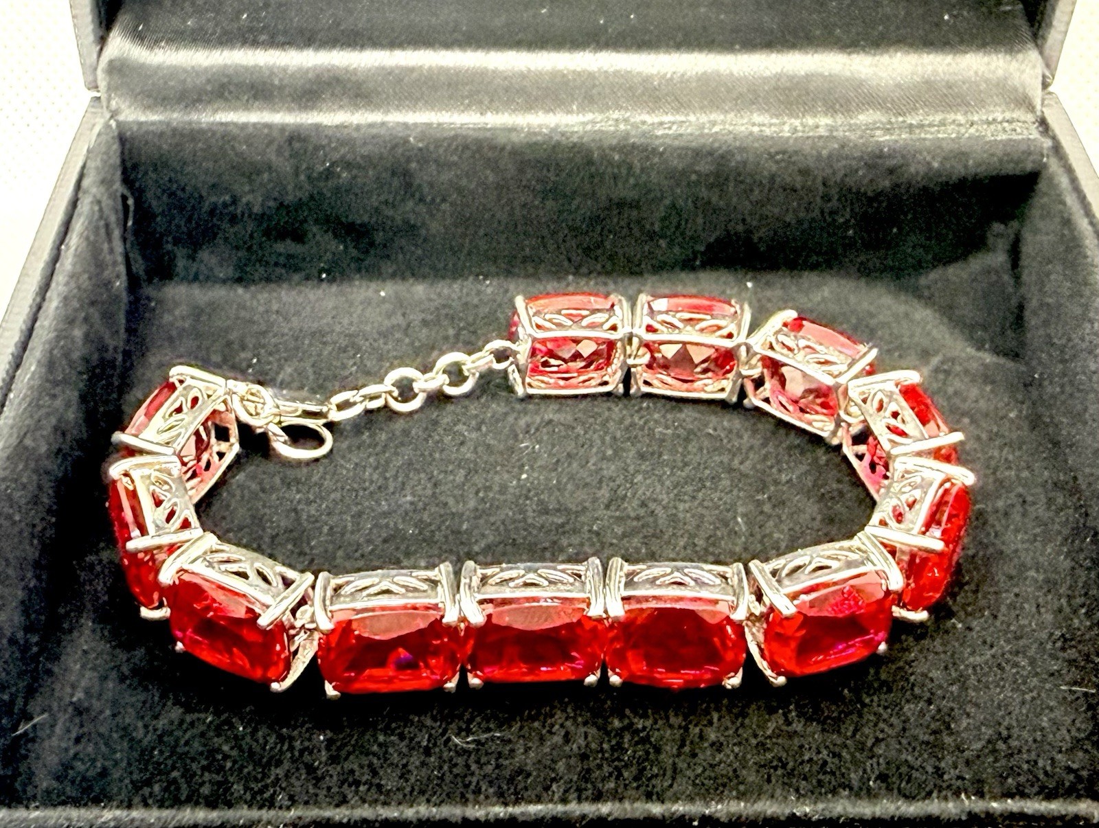 Sterling Silver Bracelet Red Ruby Large Chunky St… - image 4