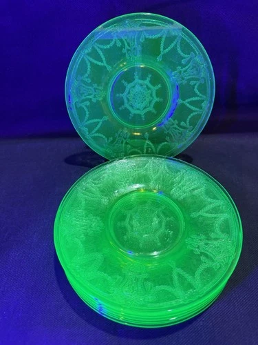 Anchor Hocking Green Uranium Glass Cameo Ballerina 6.25" Plate 8 Available