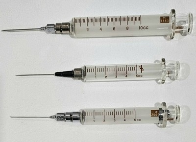 Set of 3 Vintage B-D Yale-Lok 10 & 5 CC Glass Syringe Becton Dickinson