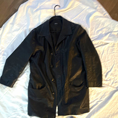 BOSS Hugo Boss Men's Black Leather Button-Front Lined Notch Overcoat Size L