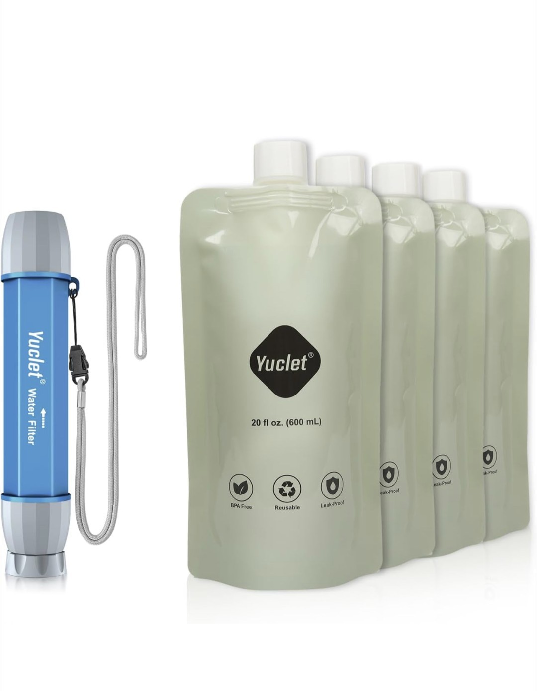 Squeeze Water Filtration System with Four 20-Oz Squeeze Pouc
