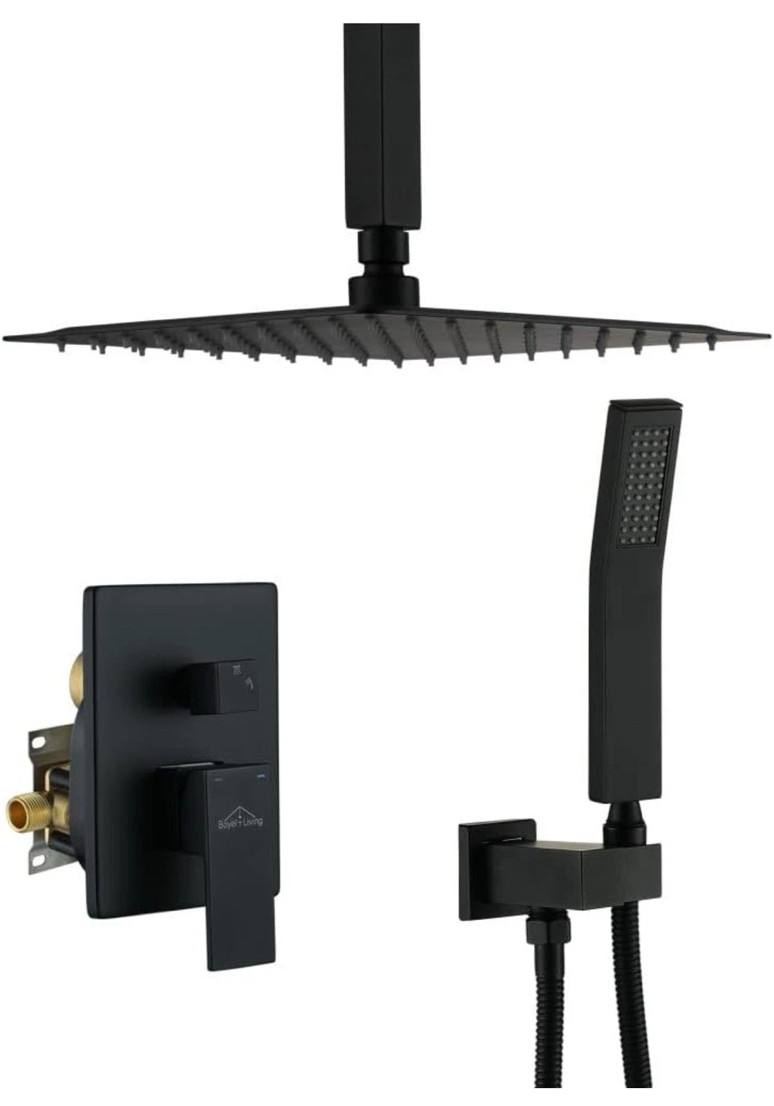 Boyel Living 12" Square Rainfall Shower head & Handheld Combo Set in Matte Blk