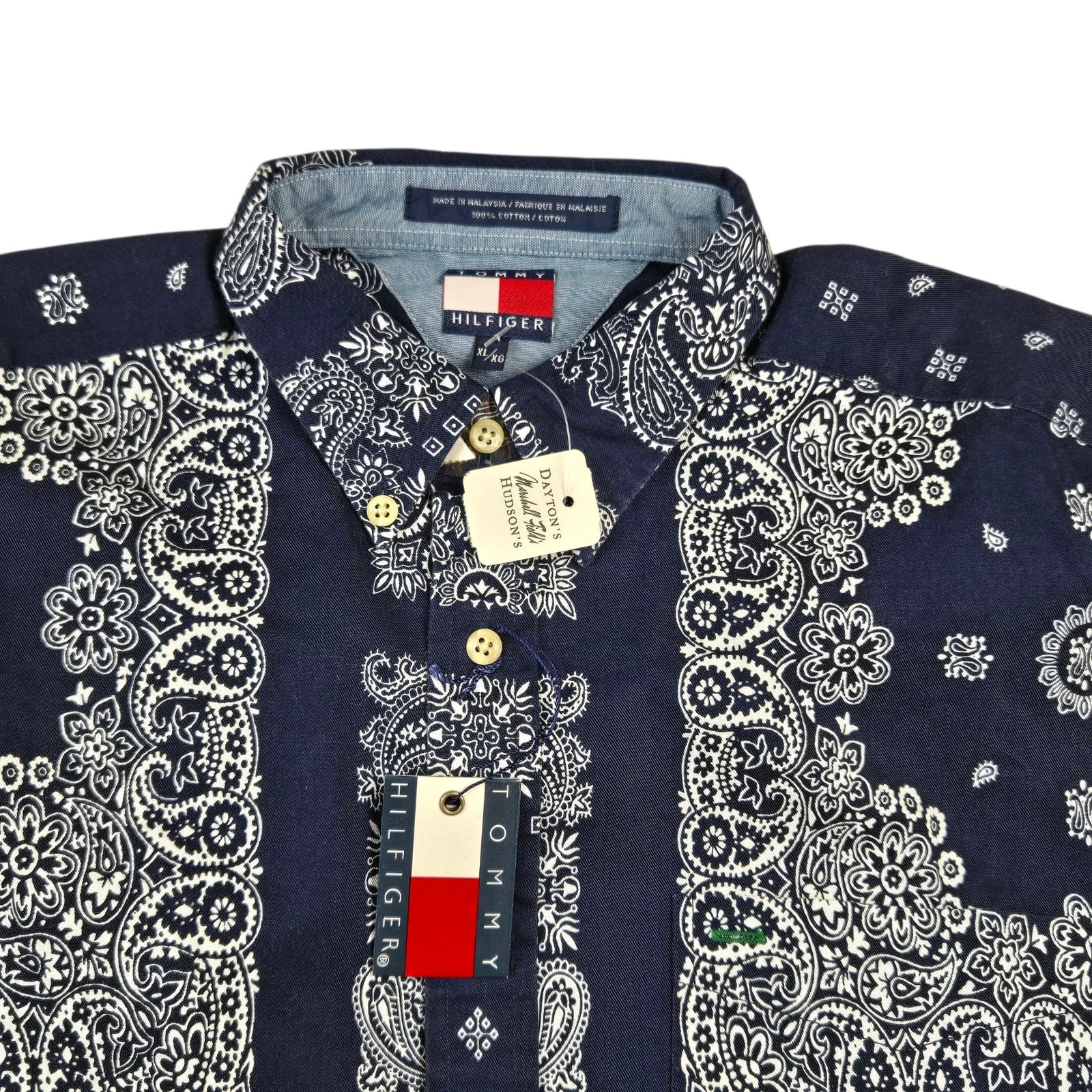 Vintage Tommy Hilfiger Button Down Shirt Paisley Boys XL Mens Small Blue White thumbnail 3