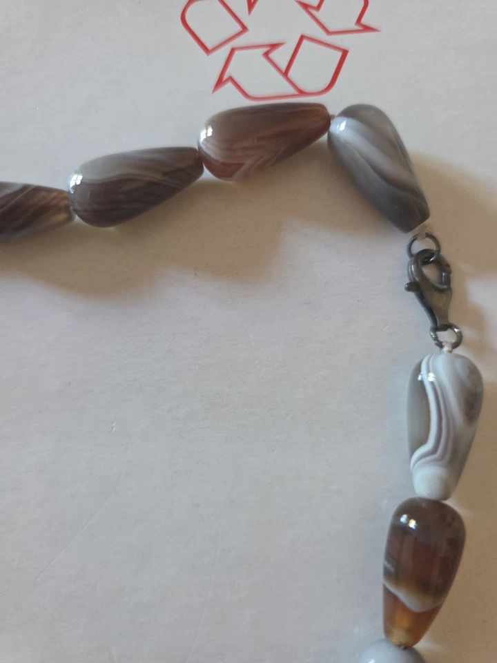 Vintage Agate Stone Necklace With 925 Silver Clasp 72cm - Image 4 of 4