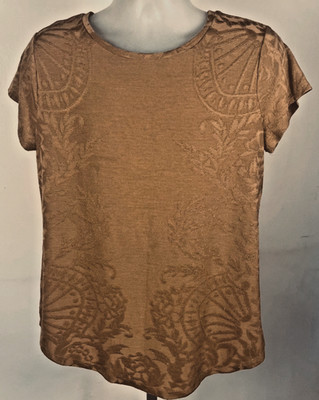Simply Vera Vera Wang Large L Golden Brown Textured Knit Top Flowy Stretch EUC