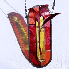 Transparent Stained Glass Propagation Station - Handcrafted Suncatcher Hangin...