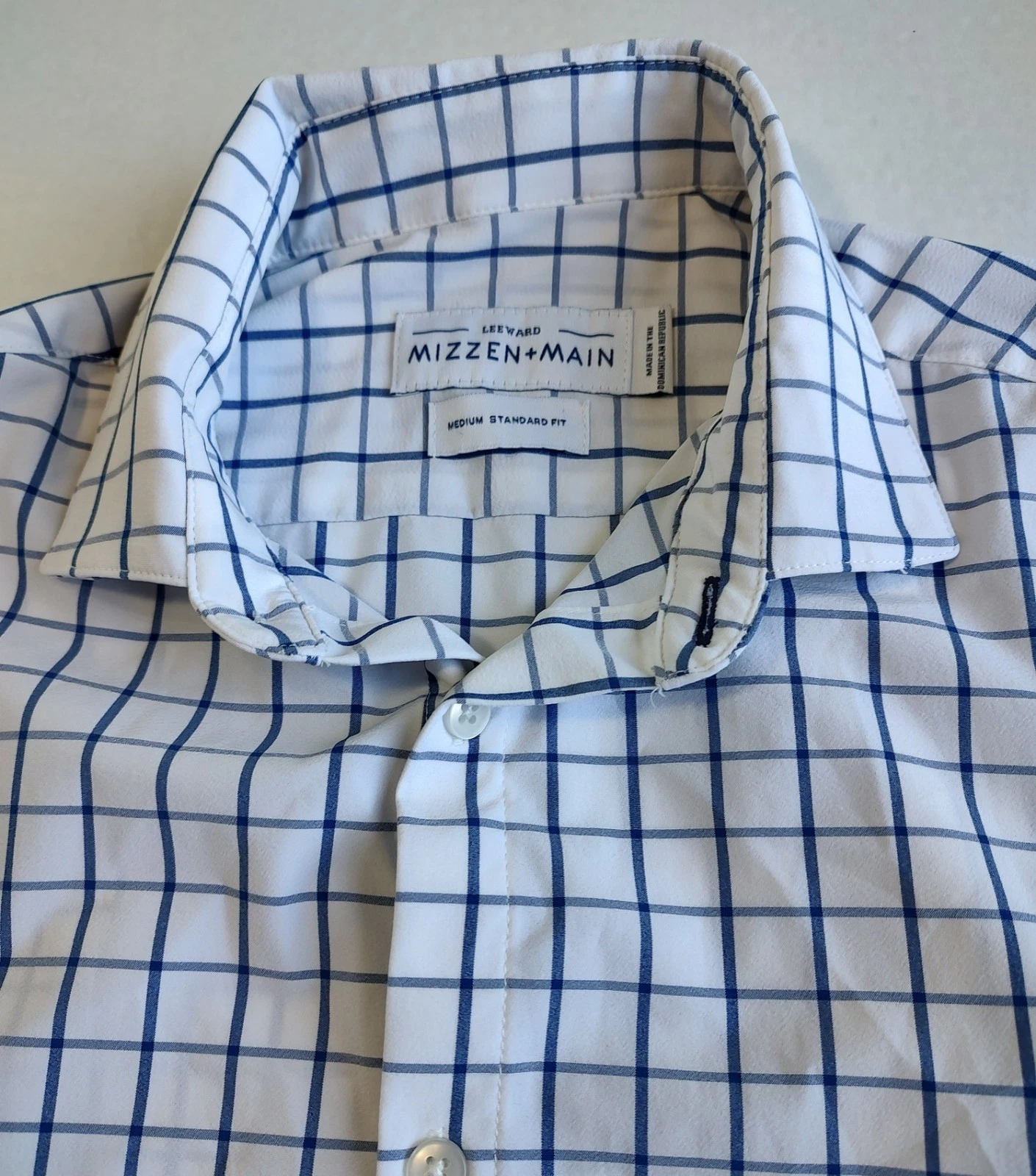 Mizzen Main Leeward Shirt Mens M White Windowpane Check Button Up Long Sleeve