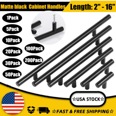 #ad 2quot; 16quot; Matte Black Kitchen Cabinet Pulls Stainless Steel Drawer T Bar Handles $162.99