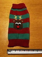 New Dog Sweater Christmas Red/Green Stripe Reindeer Size Small