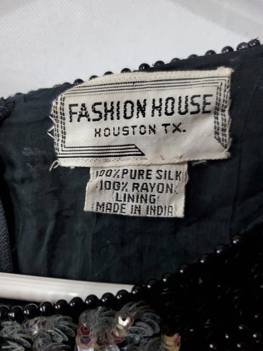 Abito in seta con perline nero e argento sera abito formale casa di moda Houston taglia S - Foto 4 di 12