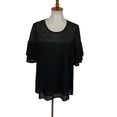 Witchery Womens Top Medium Black Blouse Short Sleeve Workwear Minimalist