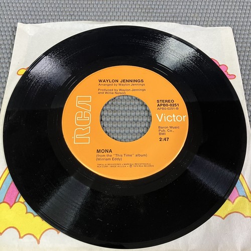 Waylon Jennings This Time/Mona 45rpm Vinyl 7" Tested NM Near Mint - Picture 5 of 6