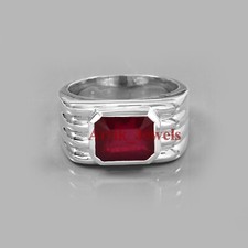 Anello In Argento Sterling 925 Con Gemma Di Rubino Riscaldata Per Uomo #1077