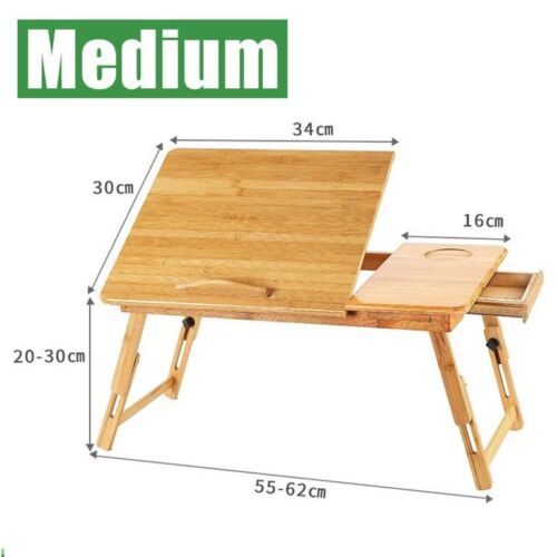 Bamboo Laptop Desk Adjustable Breakfast Serving Bed Tray with Tilting Top Drawer - Picture 2 of 8