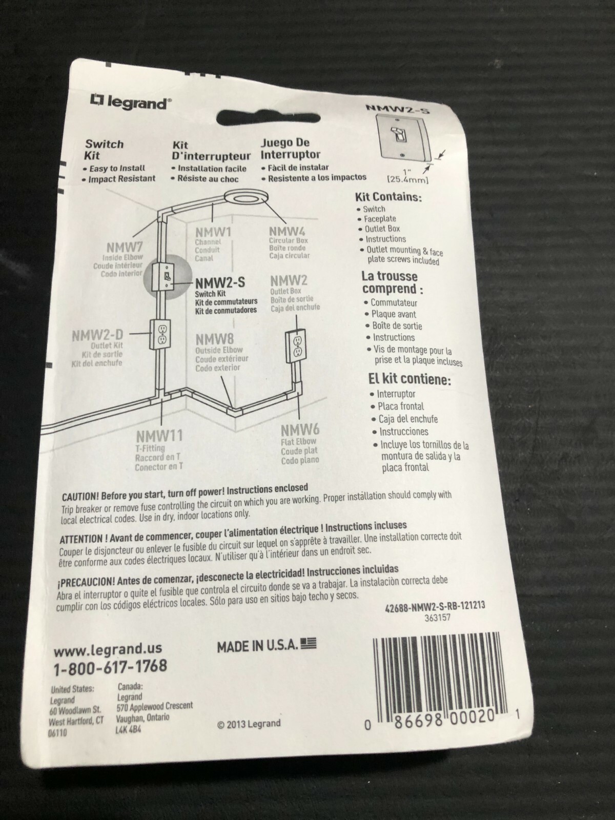 Legrand Wiremold OnWall PVC Switch Kit NMW2S White Paintable 2