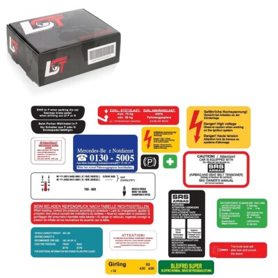 Hinweisschilder Stickerblatt 19 Aufkleber Warnhinweis für Mercedes E-Klasse W124