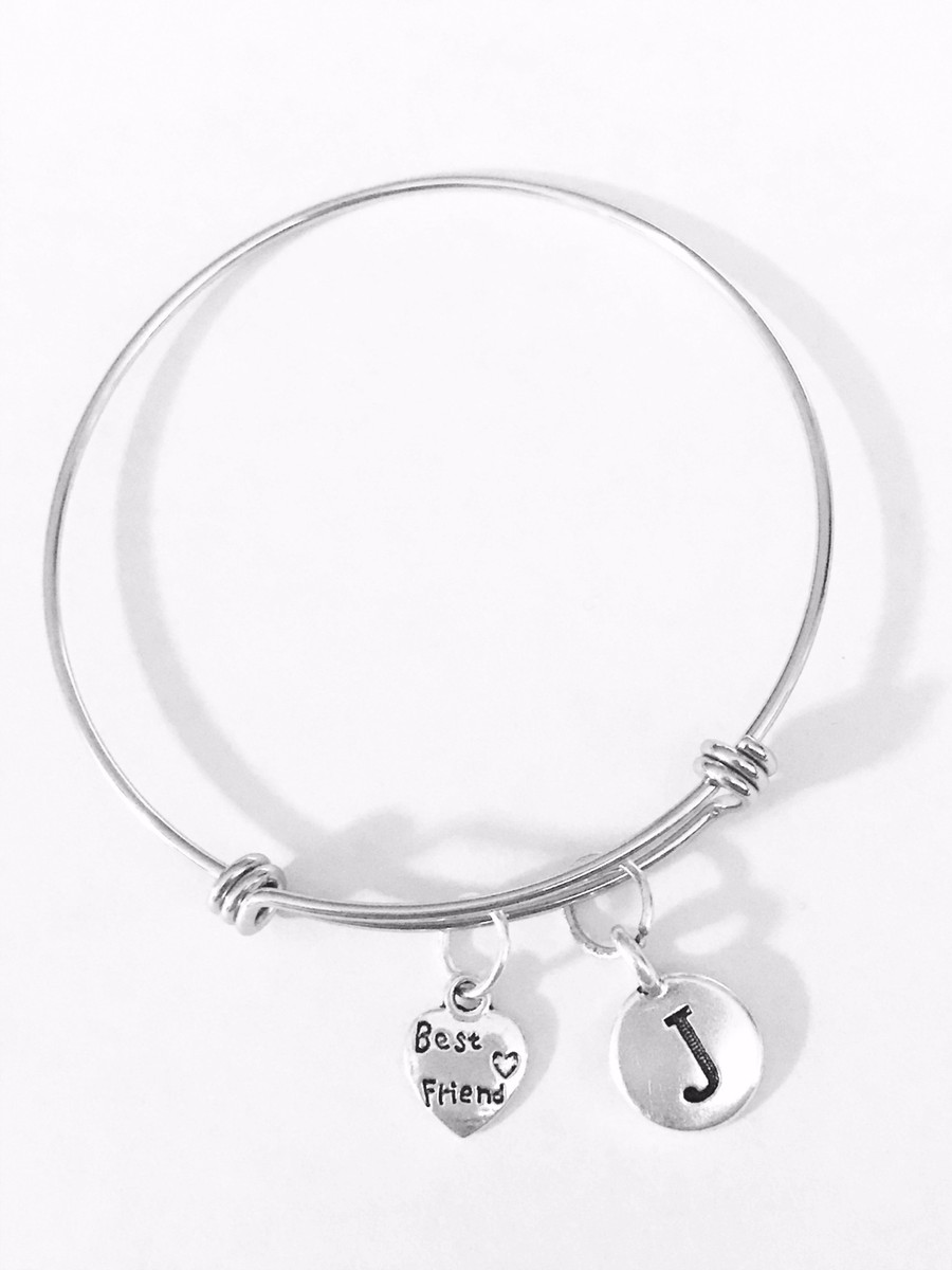 Best Friend Bangle Charm Bracelet Gift Initial Adjustable Friendship Jewelry