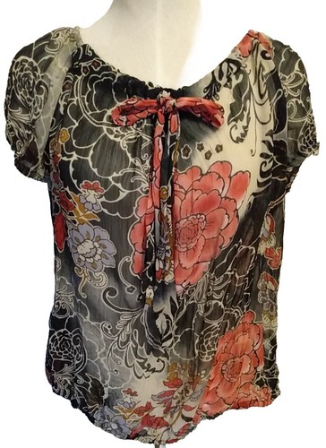 Woman's Xhilaration Raglan Sleeve Sheer Floral Print Blouse Multicolor Sz XL